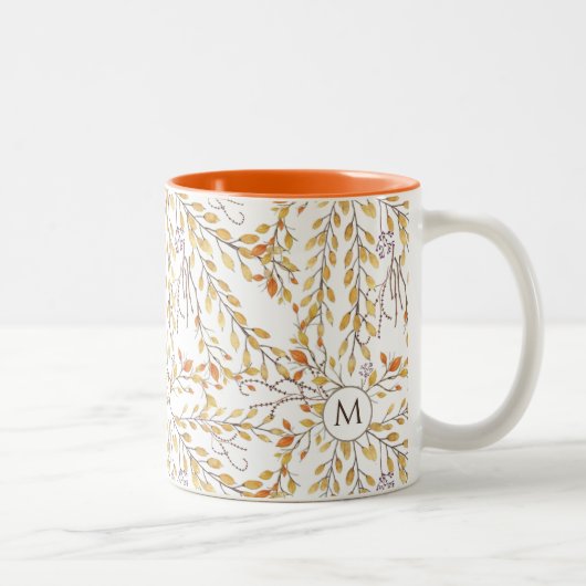 Elegant Autumn Foliage Pattern Personalized Tweekleurige Koffiemok (Rechts)