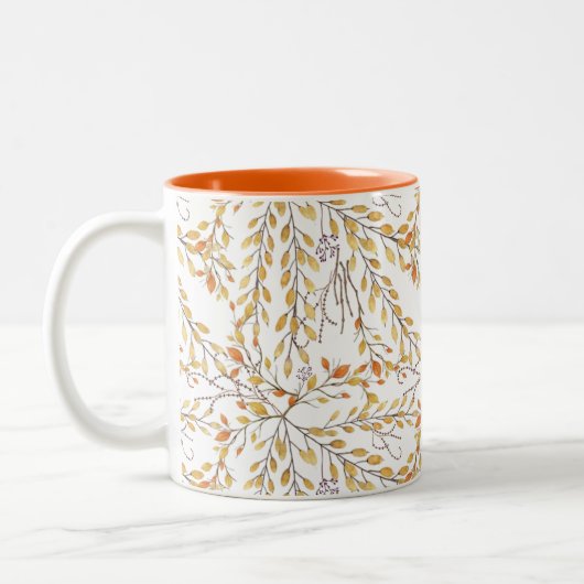 Elegant Autumn Foliage Pattern Personalized Tweekleurige Koffiemok (Links)