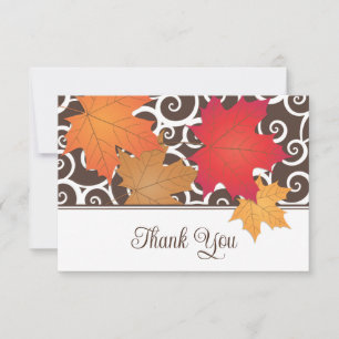 Elegant Autumn Leaves and Swirls Fall Wedding Bedankkaart