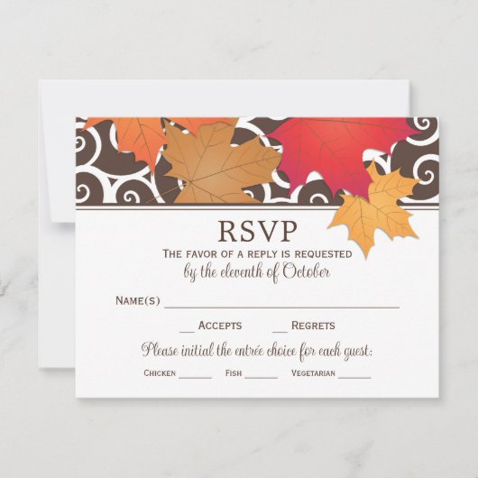 Elegant Autumn Leaves and Swirls Fall Wedding RSVP Kaartje (Voorkant)