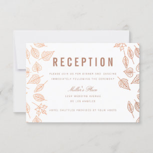 Elegant Autumn Leaves Copper Reception Kaart