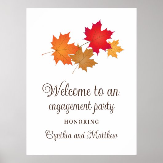 Elegant Autumn Leaves Engagement Party Welkom Poster (Voorkant)