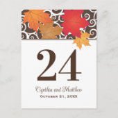 Elegant Autumn Leaves Fall WeddenTable Number Briefkaart (Voorkant)