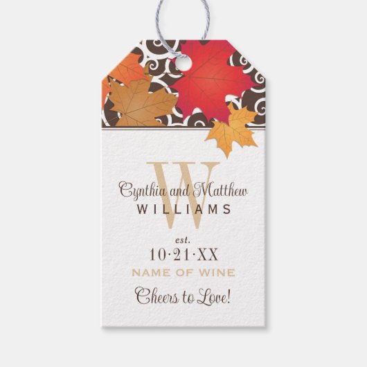Elegant Autumn Leaves Fall Wedding Wine Favor Cadeaulabel (Voorkant)
