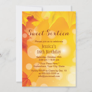 Elegant Autumn Leaves Golden Sweet 16 Kaart