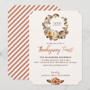 Elegant Autumn Pear WreatThanksgiving Invitation Feestdagenkaart