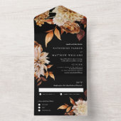 Elegant Autumn Waterverf Floral + Black Wedding All In One Uitnodiging (Binnen)