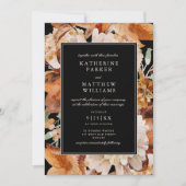 Elegant Autumn Waterverf Floral Black Wedding Kaart (Voorkant)