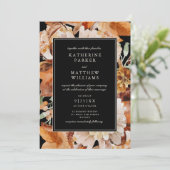 Elegant Autumn Waterverf Floral Black Wedding Kaart (Staand voorkant)
