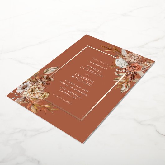 Elegant Autumn Waterverf Floral Wedding Folie Invi Folie Uitnodiging (Gedraaid)