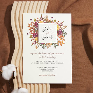 Elegant Autumn Waterverf Floral Wedding Kaart