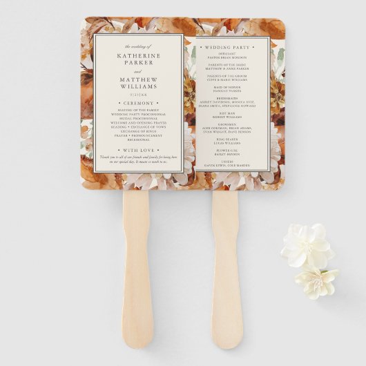 Elegant Autumn Waterverf Floral Wedding Programme Handwaaier (Voorkant en achterkant)