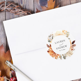 Elegant Autumn Waterverf Wedding Ronde Sticker