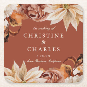 Elegant Autumn Waterverf Wedding Square Paper Ca Vierkante Kartonnen Onderzetter