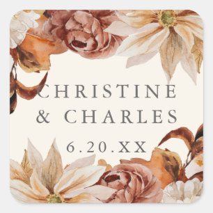 Elegant Autumn Waterverf Wedding Vierkante Sticker