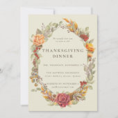 Elegant Autumnal Floral Border Thanksgiving Dinner Kaart (Voorkant)