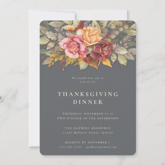 Elegant Autumnal Floral Border Thanksgiving Dinner Kaart (Voorkant)