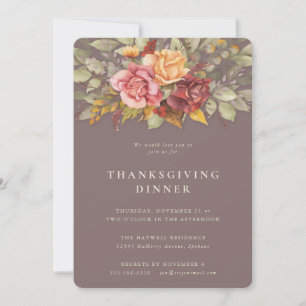 Elegant Autumnal Floral Border Thanksgiving Dinner Kaart