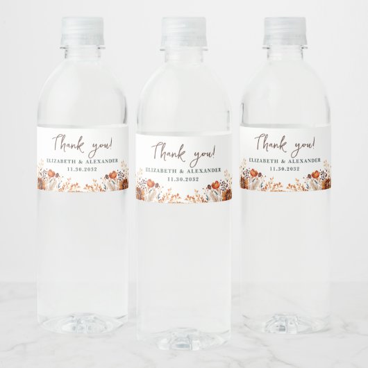 Elegant autumnal floral names and wedding date waterfles etiket (Flessen)