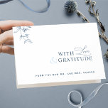 Élégant Avec amour et Gratitude Merci Bleu<br><div class="desc">Merci, invités, avec cette élégante carte de remerciements mariage moderne "With Love & Gratitude" avec des détails botaniques dessinés à la main et la typographie contemporaine dans les tons bleus. Facile à utiliser modèle avec la possibilité d'ajouter vos détails et message. Option permettant de garder notre message à l'intérieur, de...</div>
