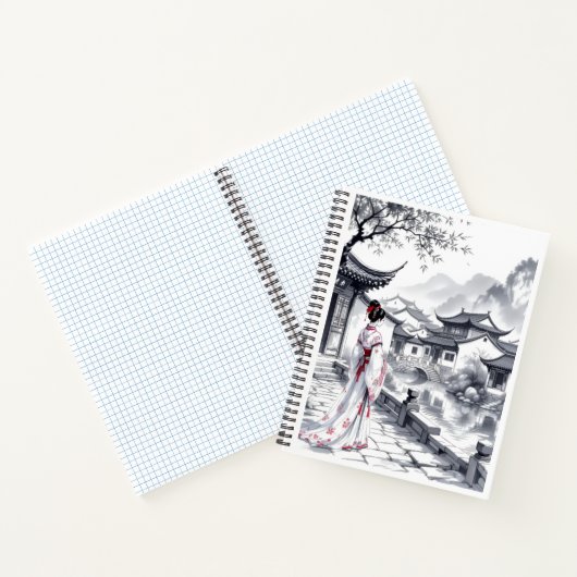 Elegant Aziatisch Landschap Spiral Notitieboek (Binnen)