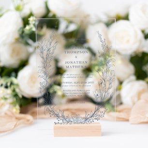 Elegant Azure Ivory Floral Wreath Monogram Bruilof Acryl Uitnodigingen