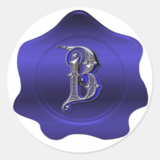 Élégant B Monogram Blue Wax Seal Look Sticker (Devant)