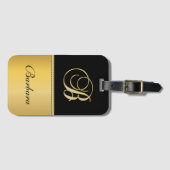 Elegant "B" Monogram op persoonlijke titel Zwart g Bagagelabel (Voorkant (horizontaal))