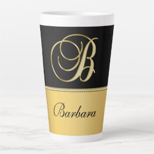 Elegant "B" Monogram op persoonlijke titel Zwart g Latte Mok