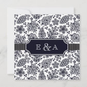 Élégant B & W Lacy Feuilles Faire-part de mariage (Dos)