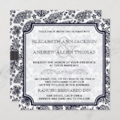 Elegant B & W Lacy Leaves Wedding Uitnodiging (Voorkant / Achterkant)