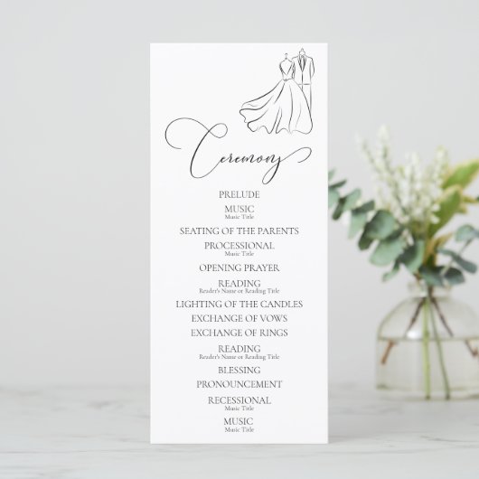 Elegant B&W Tux & Jurk Ceremonie Trouwprogramma (Staand voorkant)