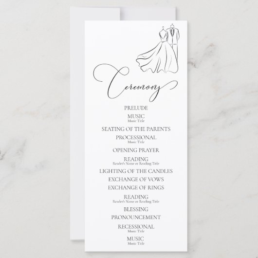 Elegant B&W Tux & Jurk Ceremonie Trouwprogramma (Voorkant)