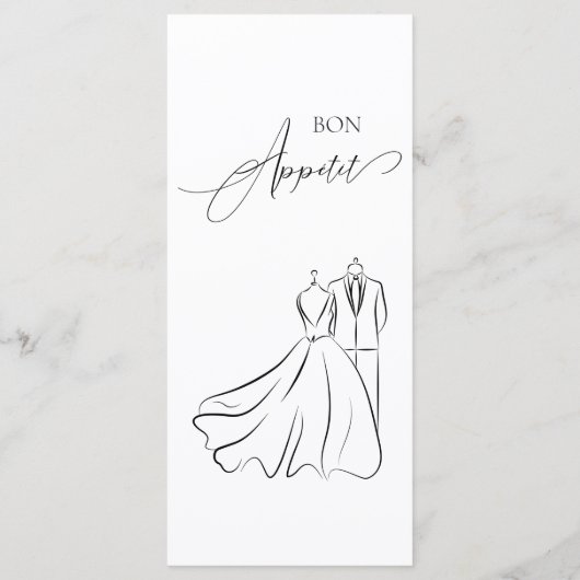 Elégant B&W Tux & Robe Mariage Menu Gourmet (Dos)
