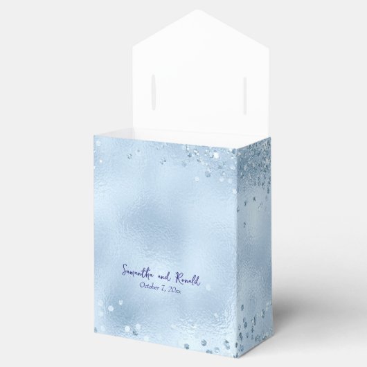 Elegant Baby Blauw Glitter en Folie Bruiloft Bedankdoosjes (Geopend)