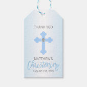Elegant Baby Blauw Kruis DANK U doopjongen Cadeaulabel (Voorkant)
