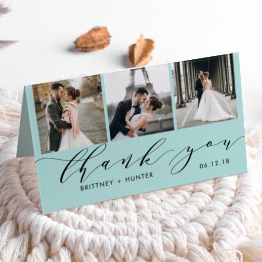 Elegant Baby Blue 3 Foto Collage Hartelijk dank Kaart