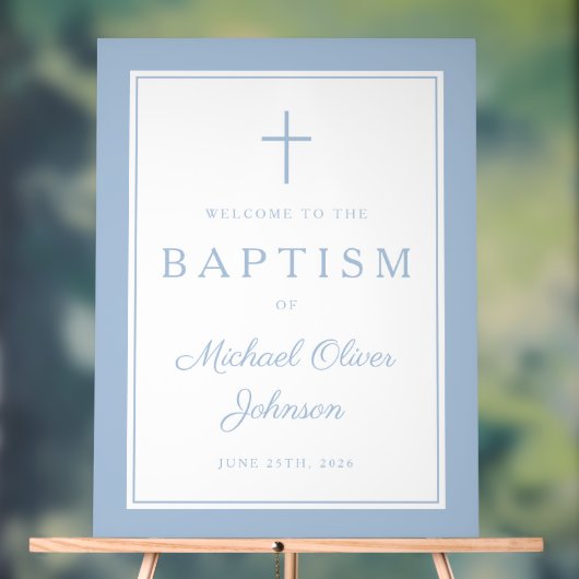Elegant Baby Blue Cross Boy Baptism Welcome (Neutre)