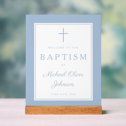 Elegant Baby Blue Cross Boy Baptism Welcome (Neutre)