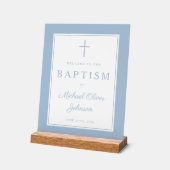Elegant Baby Blue Cross Boy Baptism Welcome (Angle)