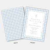 Elegant Baby Blue Gingham Boy Baptism Kaart