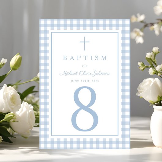 Elegant Baby Blue Gingham Boy Baptism Kaart