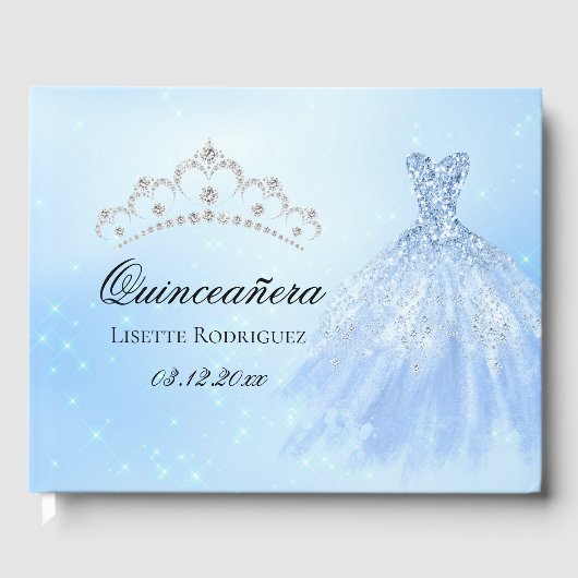 Elegant Baby Blue Quinceanera Gastenboek (Voorkant)