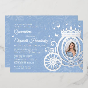 Elegant Baby Blue Quinceanera Princess Foto Folie Folie Uitnodiging