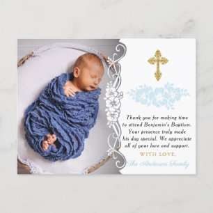 Elegant Baby Boy Baptism Dank u wel Briefkaart