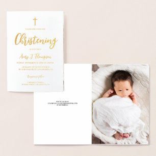 Elegant Baby Christening Aangepaste Foto Folie Kaarten