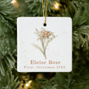 Elegant Baby eerste kerstmis Edelweiss Keramisch Ornament