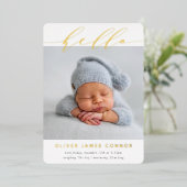 ELEGANT BABY FOTO modern hallo calligrafie groot Folie Uitnodiging (Staand Voorkant)