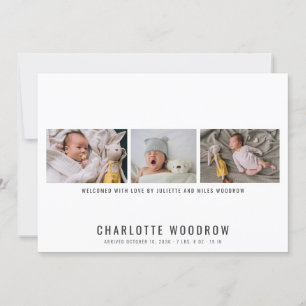 Elegant Baby Girl Foto Collage Birth Notice