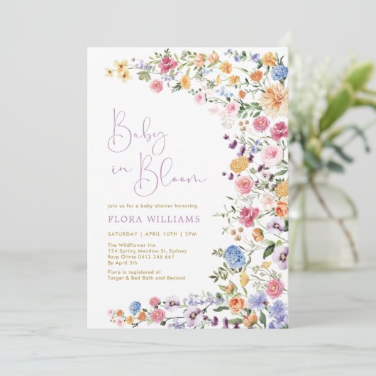 Elegant Baby in Bloom Wildflower Baby shower Kaart (Staand voorkant)
